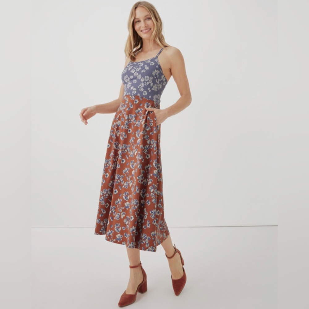 Women's Mixed Shoreline Floral Fit & Flare Midi Dress organic